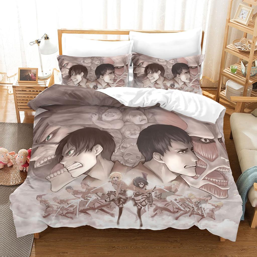 A-Attack O-On T-Titan Bedding Sets Anime 3D Printed Duvet Cover Pillowcase Soft Skin-Friendly Boys Adult King Size Home Textiles