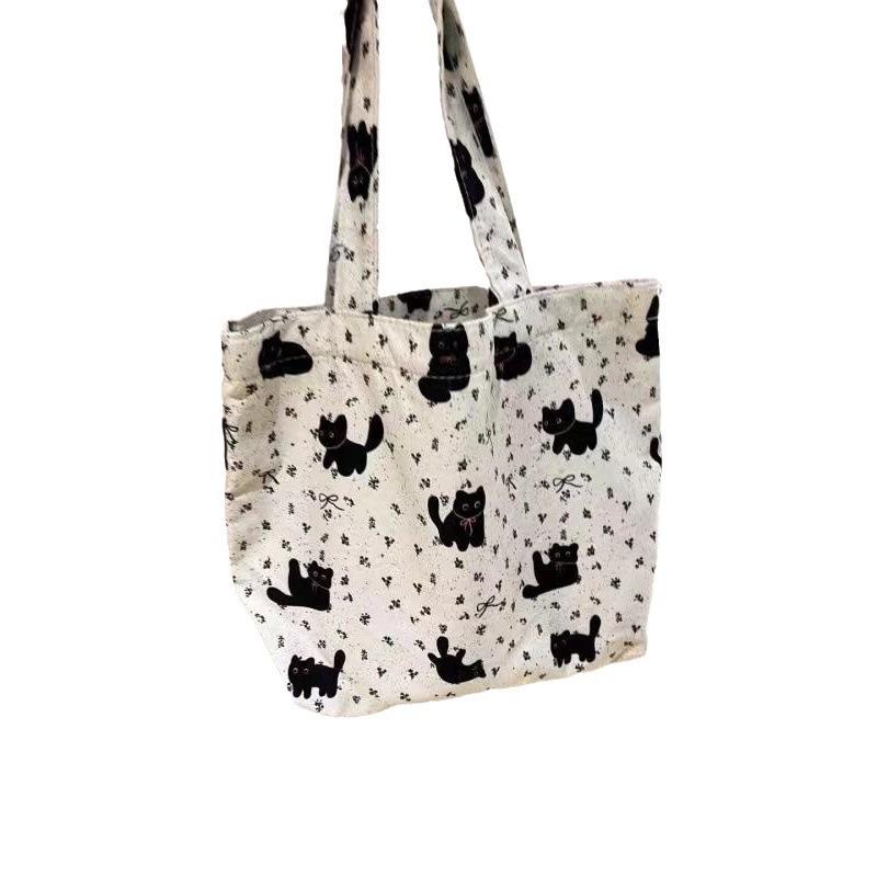 New Kitten Handbag Canvas Bag Tote Bag Colorful Cat Print Tote Bag Women's Large Capacity Leather Handle Shopping Bag Casual Shoulder Bag
