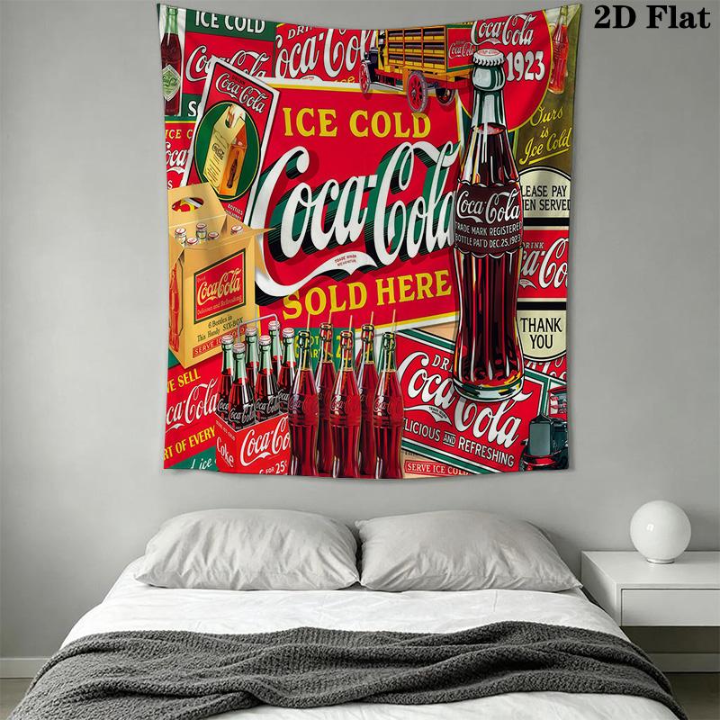 Vintage Cocacola Advertisement Tapestry Wallmounted Background Cloth Soft Background Wall Hanging Cloth Wall Covering Decoration