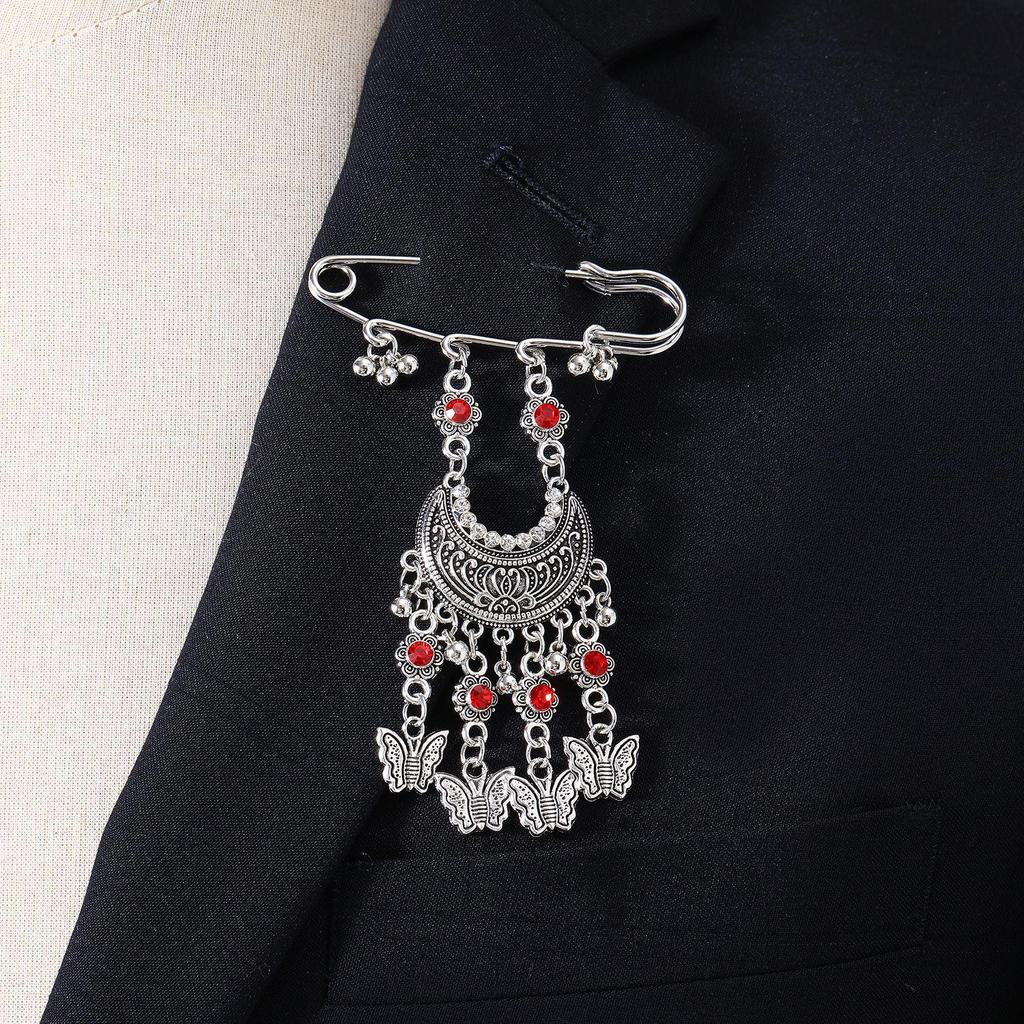 Bohemian Rhinestone Flower Tassel Brooch for Women - Exotic Style Suit Coat Pin