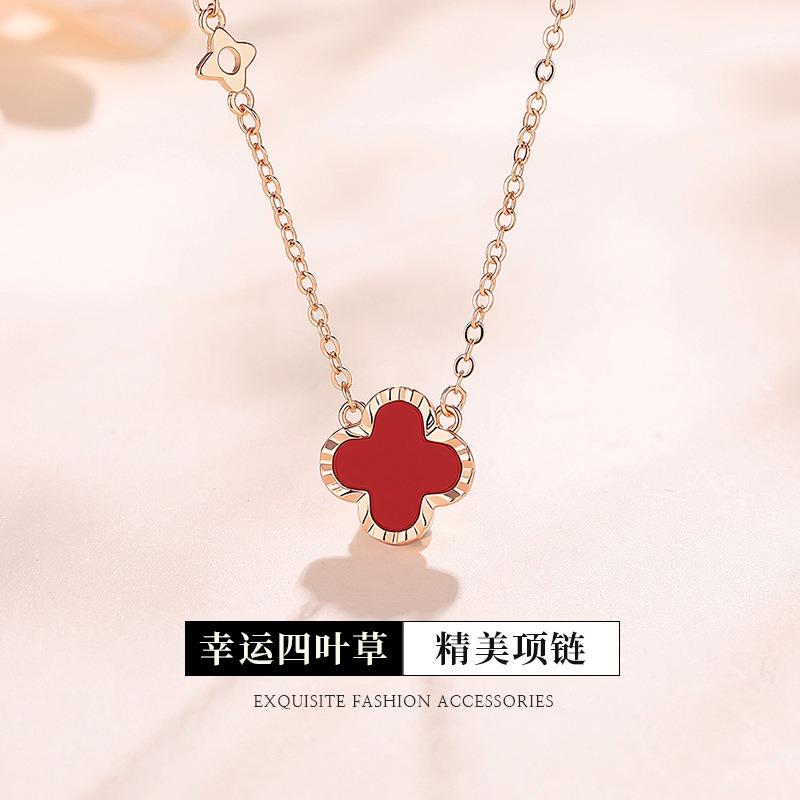 Women Fashion Four Leaf Clover Inlaid Zircon Pendant Clavicle Chain Necklace