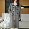Extra Long Women's Turn-Down Collar 100% Wool Coat with Toggle Button