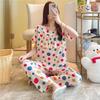 Artificial Cotton Pajamas Women's Spring and Summer Anti-bump Cotton and Silk Loungewear Suit Summer Cute Plaid Large Size Pajamas Outside Wear