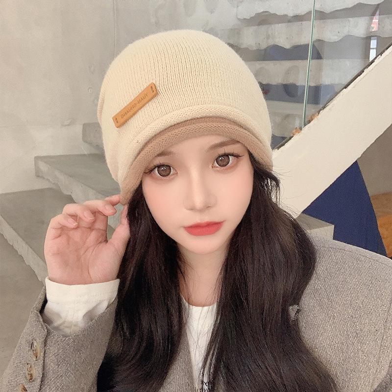 Curled Edge Fashionable Knitted Pullover Hat for Women Ear Protection Outdoor Confinement Warm Color Matching Toe Cap  Wool Pile Hat for Men