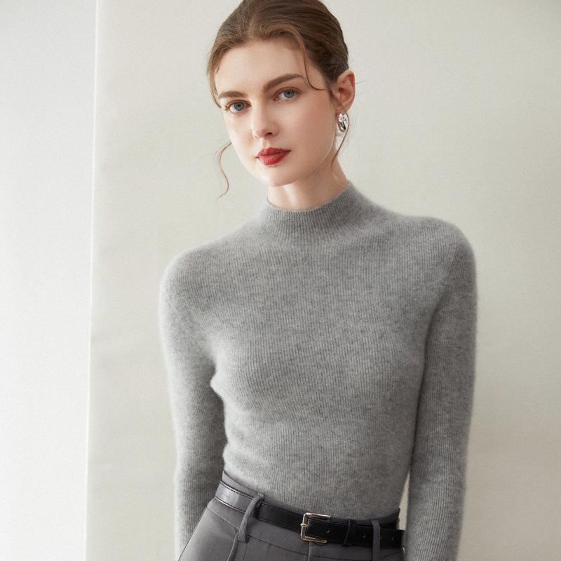 Women's Slim Fit Cashmere Sweater - Half-High Neck, 100% Pure Cashmere, Seamless, Versatile Autumn/Winter Base Layer