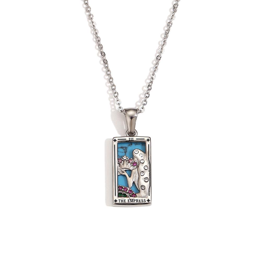 18K Gold-Plated Stainless Steel Tarot Card Necklace - European & American Retro Style