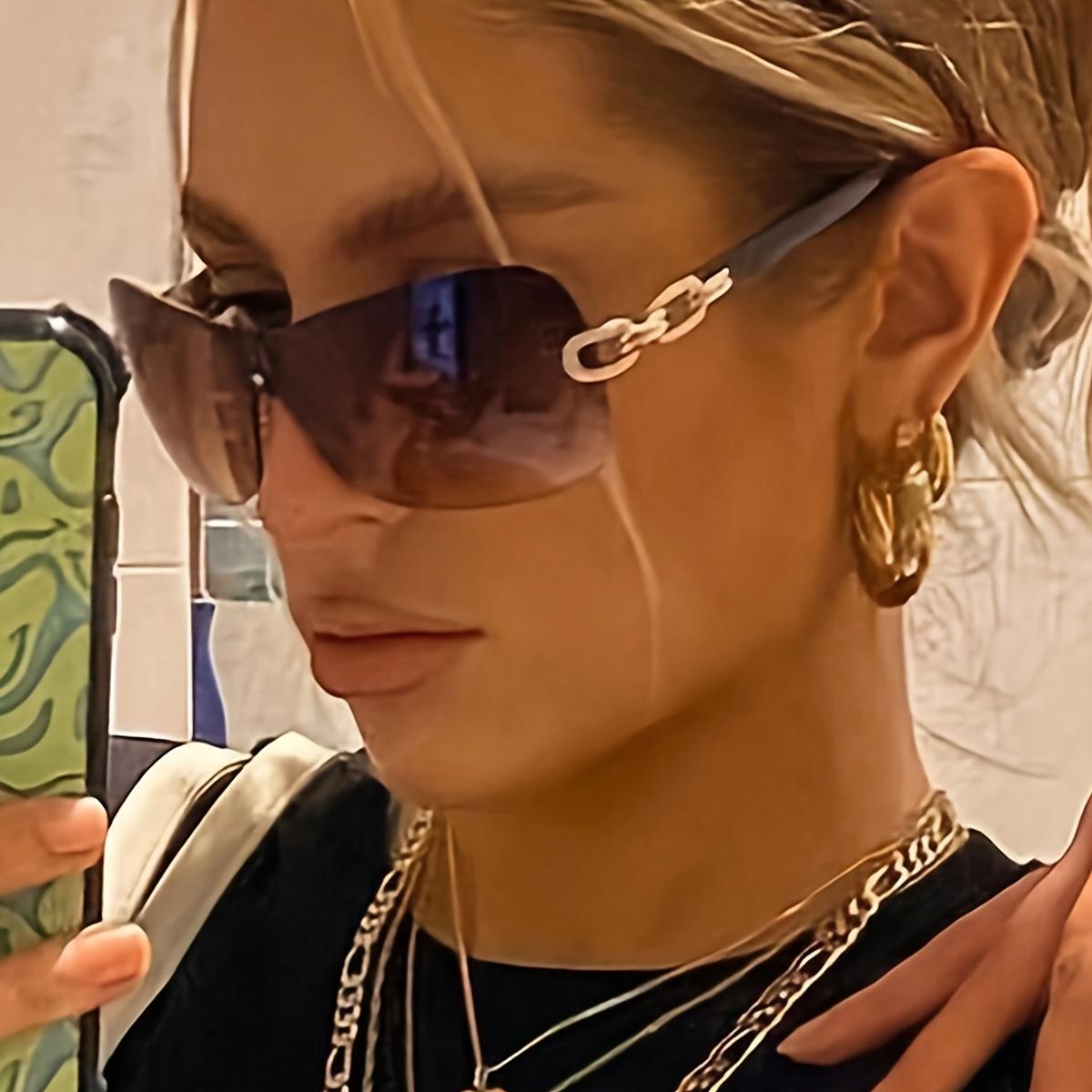 

Retro Sunglasses One-Piece for Women Rimless Wrap Around Fashion Gradient Sun Shades for Beach Party Fashion Sunglasses