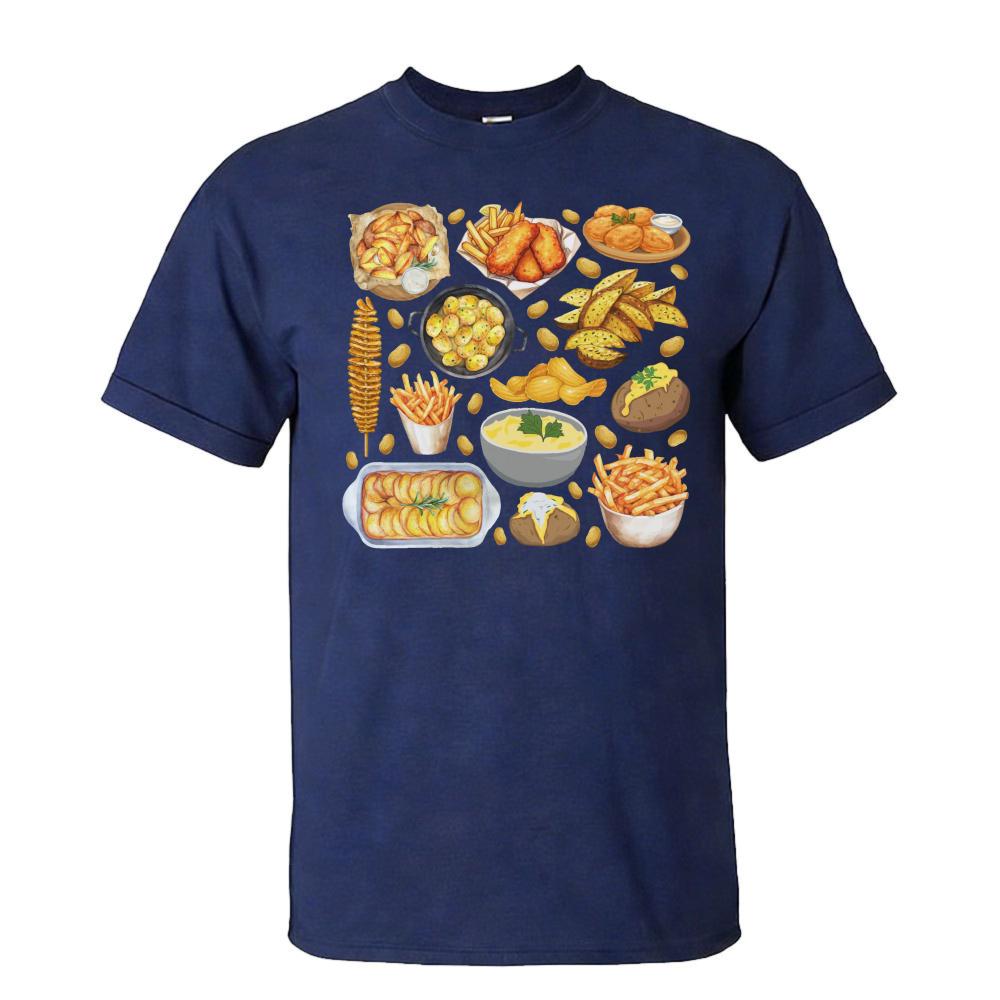 Cartoon Various Potato Food Collection Graphic Print Tshirt Unisex Cotton Crew Neck Potato Lover Daily Casual Short Sleeve Tee