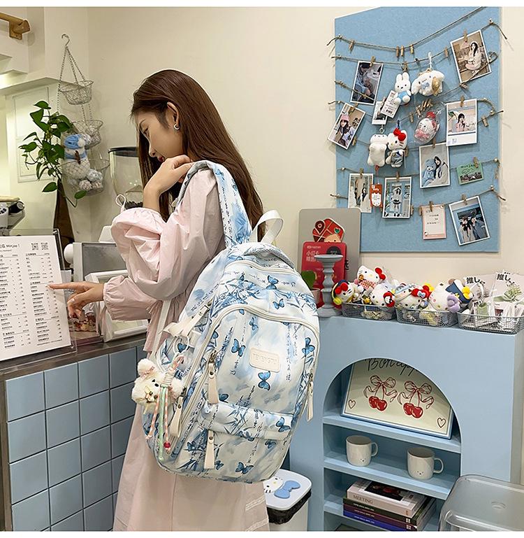 Svěží batoh s motýlím potiskem pro studenty středních a vysokých škol – Velká kapacita, národní styl, literární design pro fanoušky