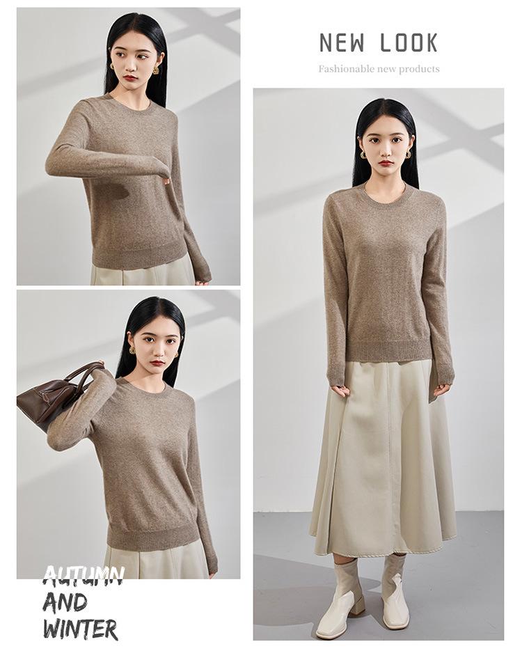2024 Autumn/Winter Women's Pure Cashmere Round Neck Sweater - Versatile Casual Knit Pullover