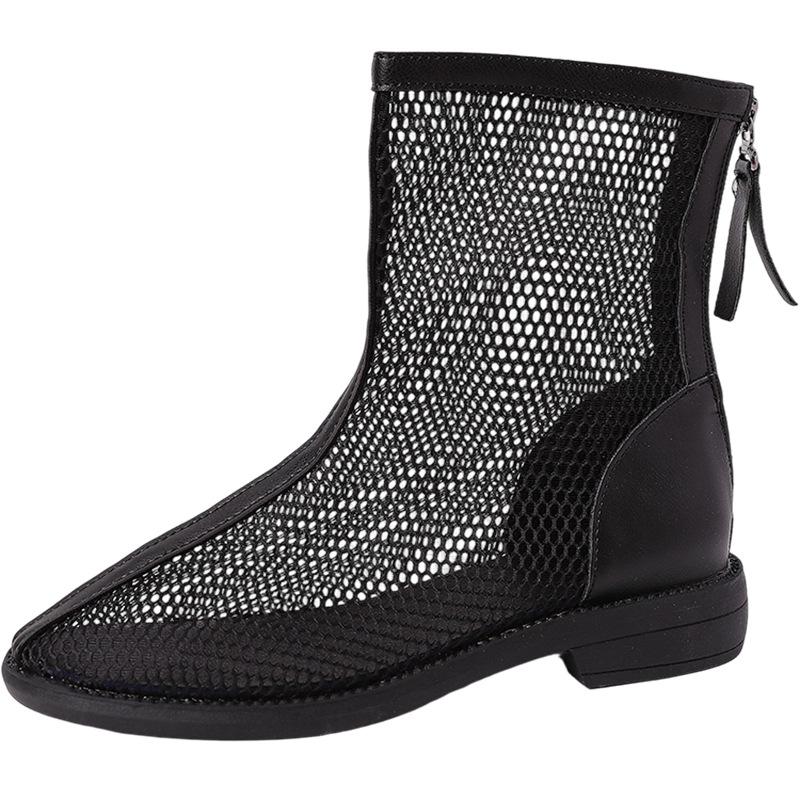 Retro design hollow breathable mesh cool boots summer new versatile high heels temperament sandals