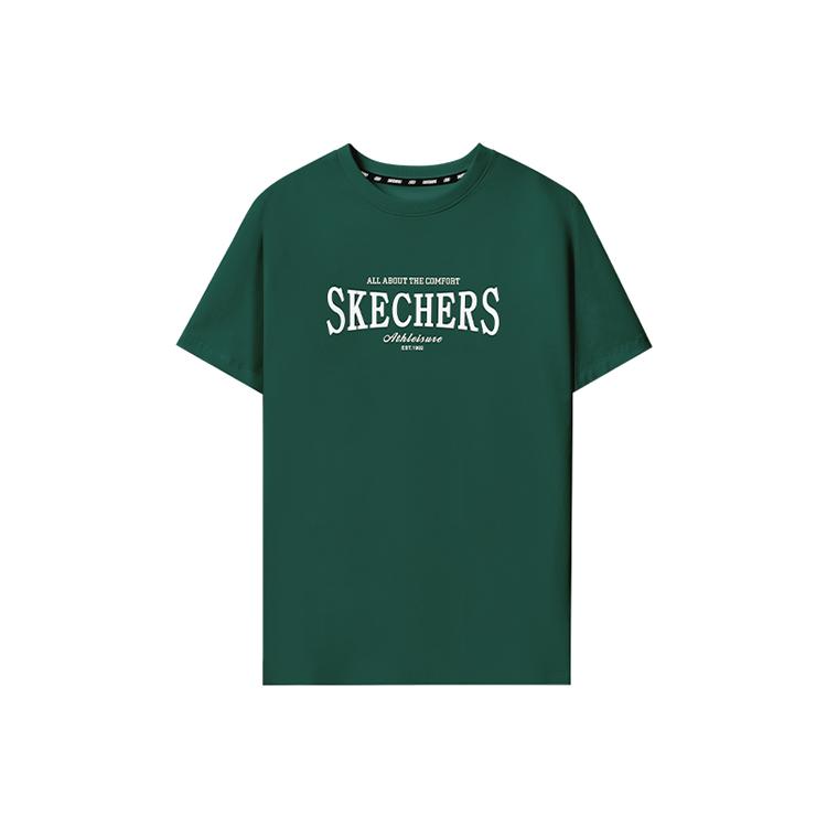 Skechers Sports League Series Printed Comfortable Versatile Round Neck Short Sleeve T-Shirt Unisex Tops Dark-Green L224U182-01JE XS