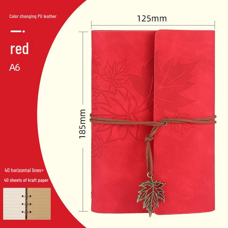 Maple Leaf Retro Loose-Leaf Notebook with Customizable Logo and Skin-Feel Cover