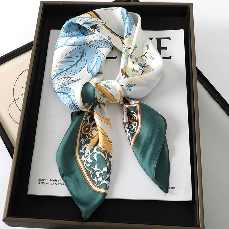 Luxury Brand  Silk Square Scarf Women Cat Neck Hair Tie Band Beach Hijab Kerchief Head Headbands Bandana Female Foulard 70cm