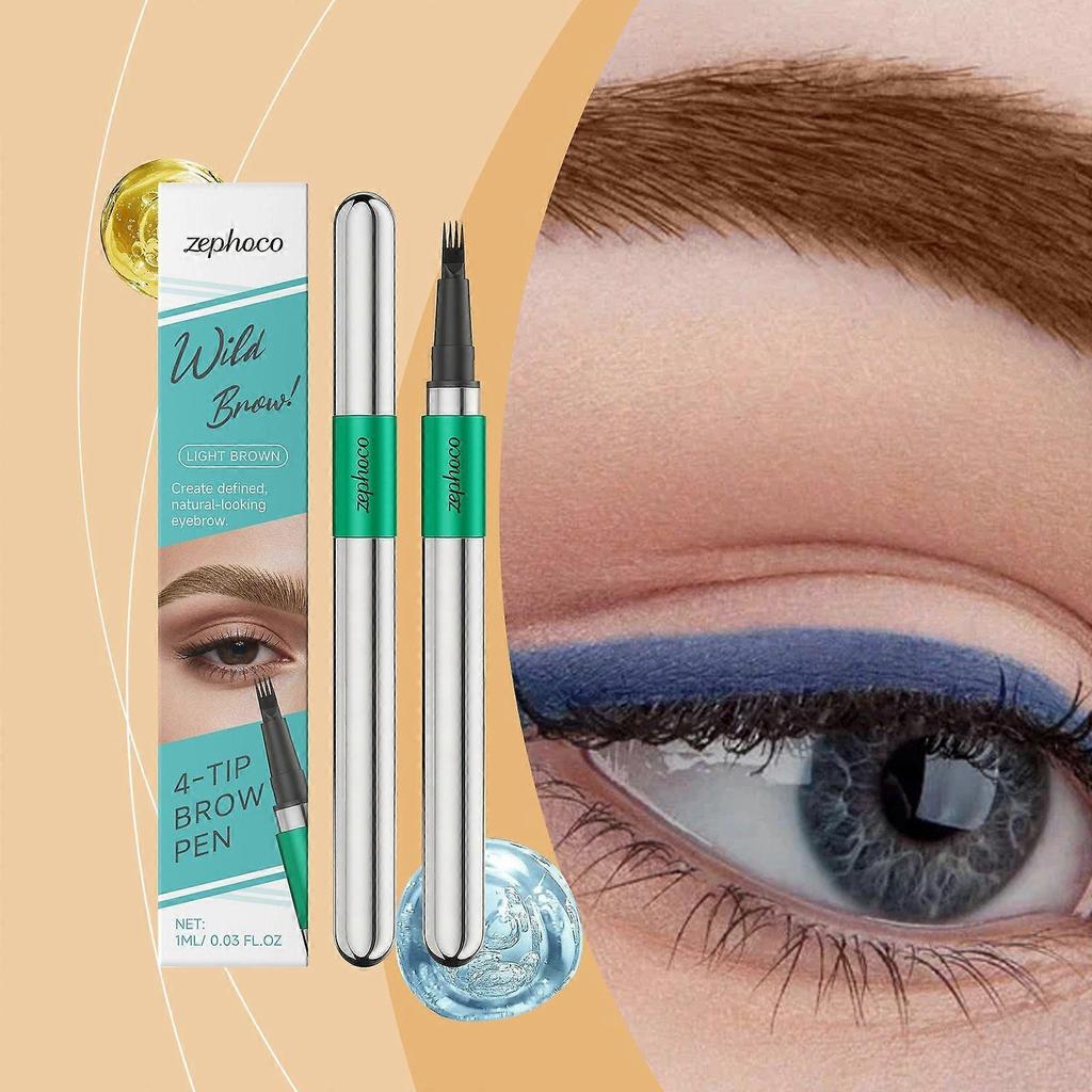 The Zephoco Three-Dimensional Natural Four-Pronged Eyebrow Pencil Is Light Brown And Can Hold Makeup For Daily Use Without Easily Smudding. It Is Easy