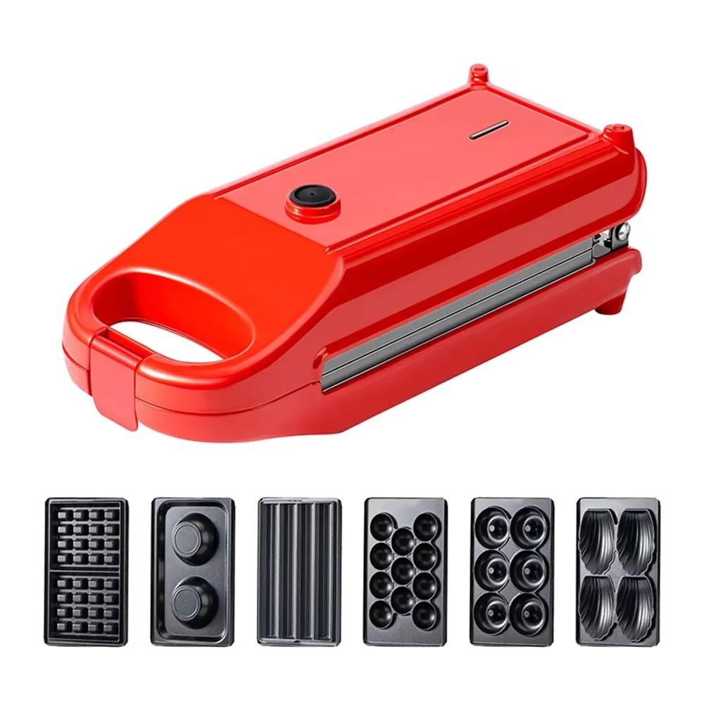 

Сэндвичница 1 шт. 6-в-1 Машина для приготовления завтрака Вафельница Пончики Сэндвичи Оладьи Тарты Яичные кексы Многофункциональная для домашнего использования красный