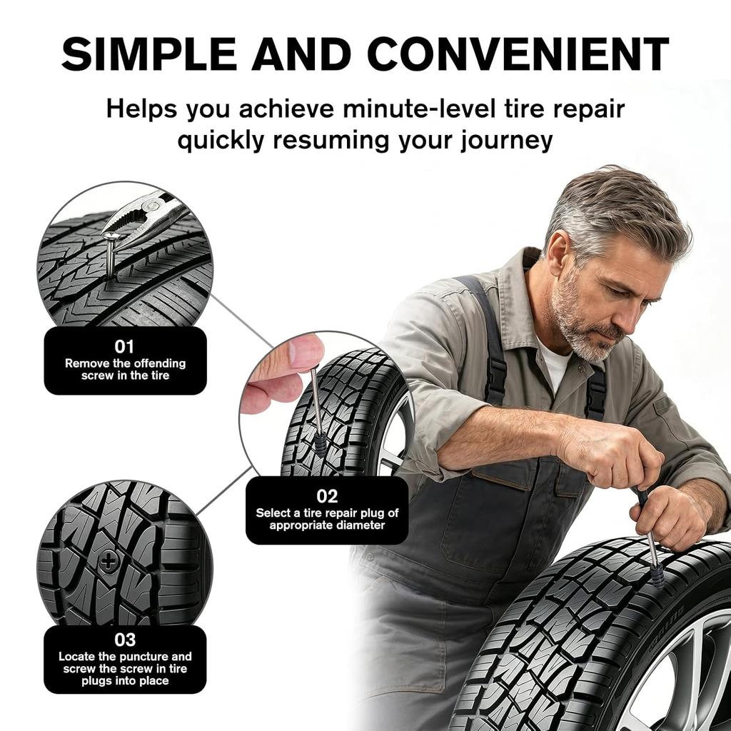 71PCS Tire Plug Kit, Screw Type Tire Repair Kit | 2 Sizes Tire Plugs with Screwdriver for Tubeless Tires, Cars, Trucks, Motorcycles, ATVs & Tractors,