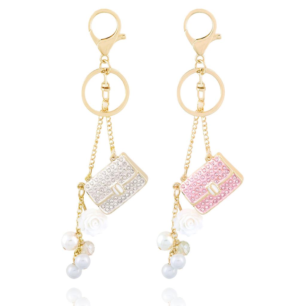 Fashion Crystal Bag Shape Flower Rhinestone Keychain for Women's Bags Pendants Decoration Accessories Car Keyrings Jewelry