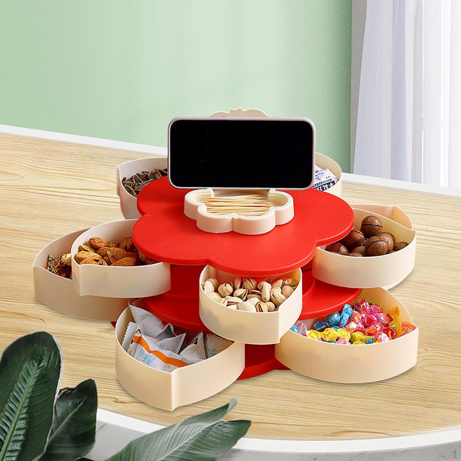 

Вращающаяся коробка для закусок, конфеты, сервировочные контейнеры, принадлежности для украшения дома, контейнер для хранения продуктов питания для орехов Double Layer