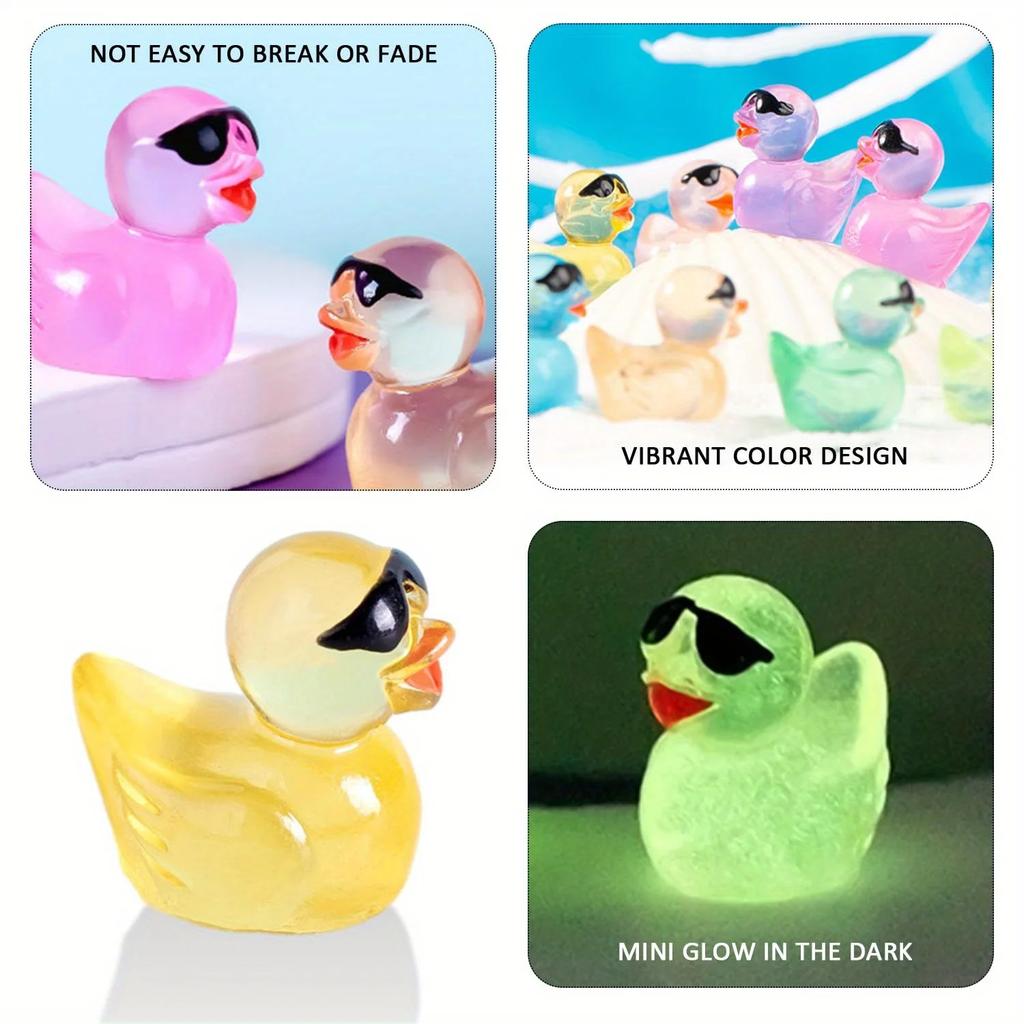 50/100Pcs, Luminous Mini Resin Duck With Sunglasses, Mini Resin Duck Bulk Duck Set, For Outdoor Potted Micro Decor Holiday Decor
