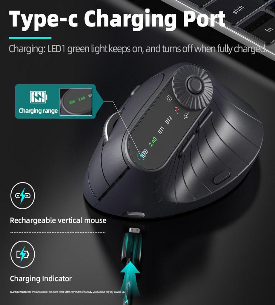 JOMAA Ergonomische kabellose Bluetooth wiederaufladbare vertikale leise Maus