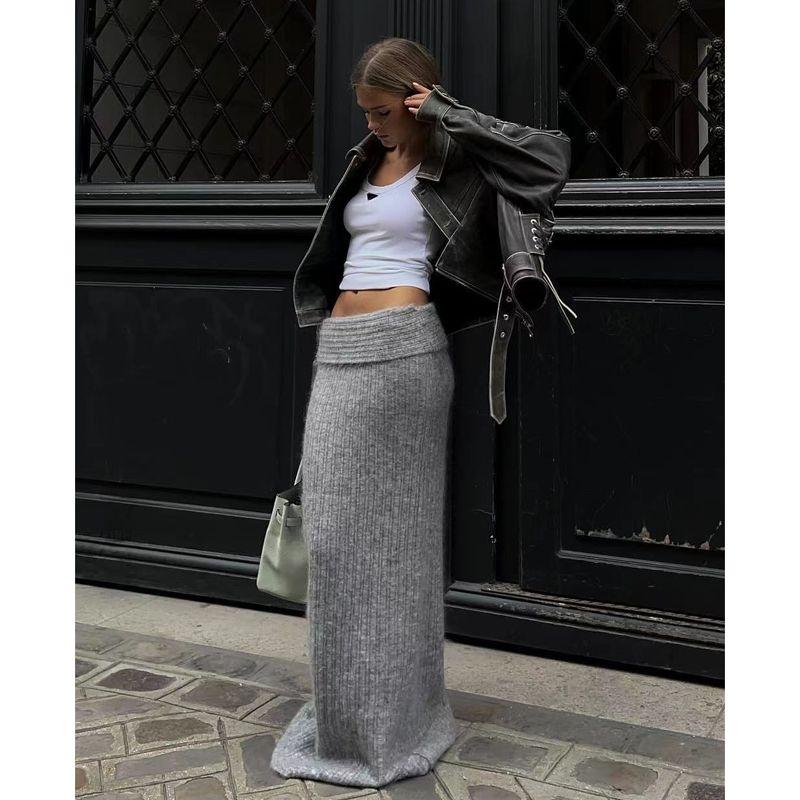 

American Style Fancy Knitting Skirt Women 2025 Fall and Winter New Design Sense Niche Temperament Flanging Long Dress Skirt L