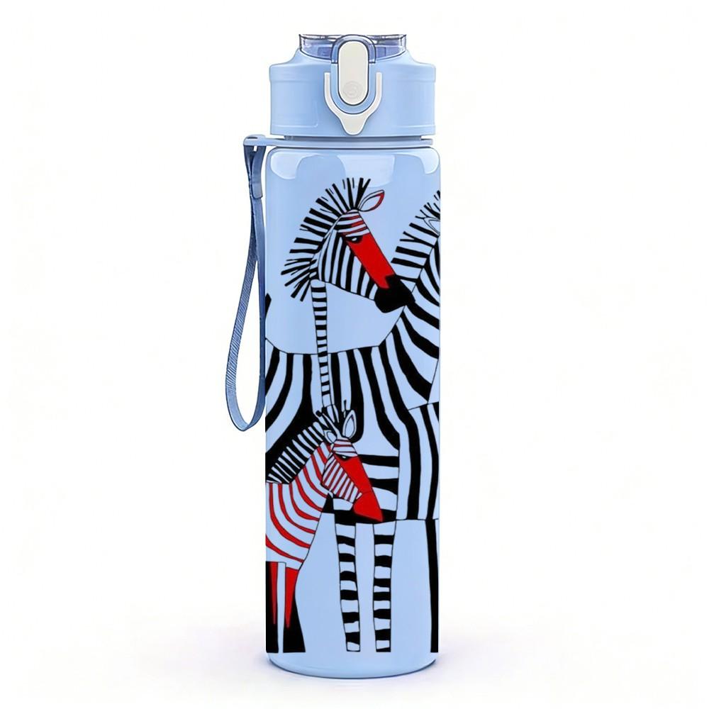 1PC Black White Zebra Animal 750ml Color Plastic Sports Water Bottle Leakproof Flip Straw Lid Suitable for Sports Office Home Use