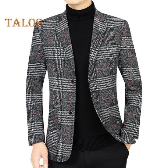 Pánský oblek Kabát Klopa Dlouhý rukáv Kostkovaný vzor Zapínání na dva knoflíky Bunda s kapsami Slim Fit Business Outwear