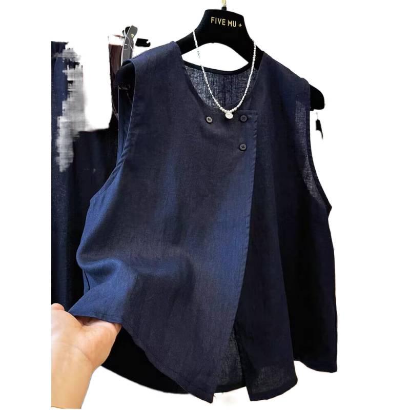 Women's Unique Pure Linen Summer Outfit - Skirt and Vest Set