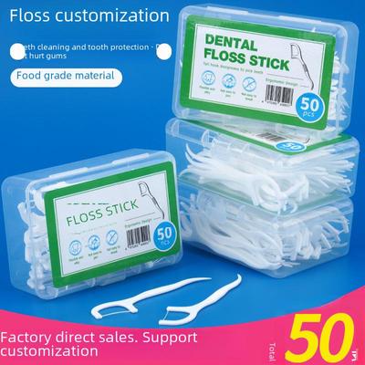 Einwegbox mit 50 Polymer-Zahnseide-Sticks – Zahnstocher und Zahnseide-Kombination