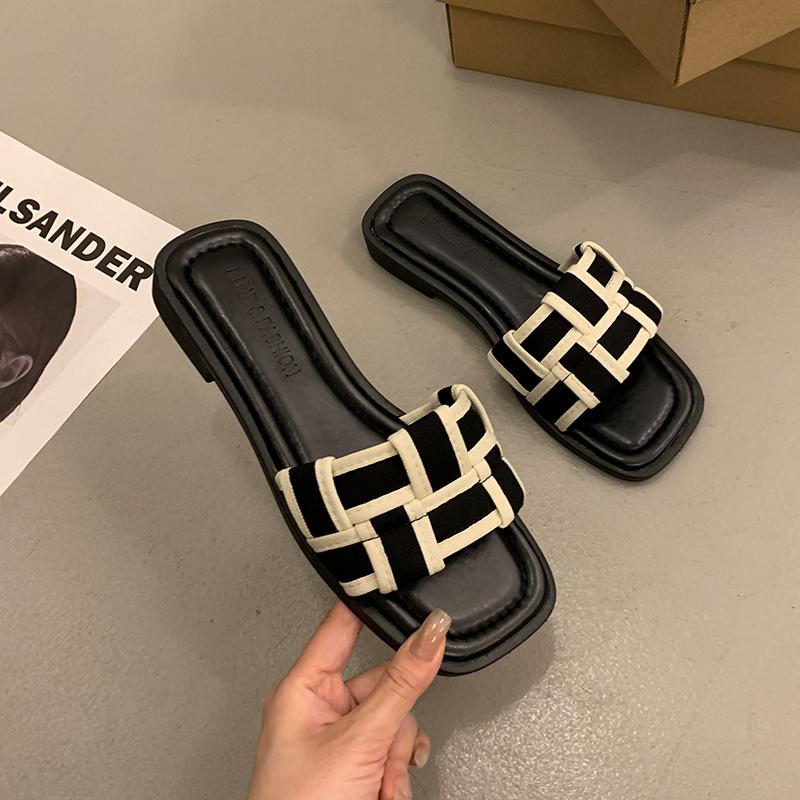 Fashion Summer 2025 Braided Flip-flops Women's Open-toe Wear Temperament with Chunky Fashion Slippers Beach Shoe Women's Shoes