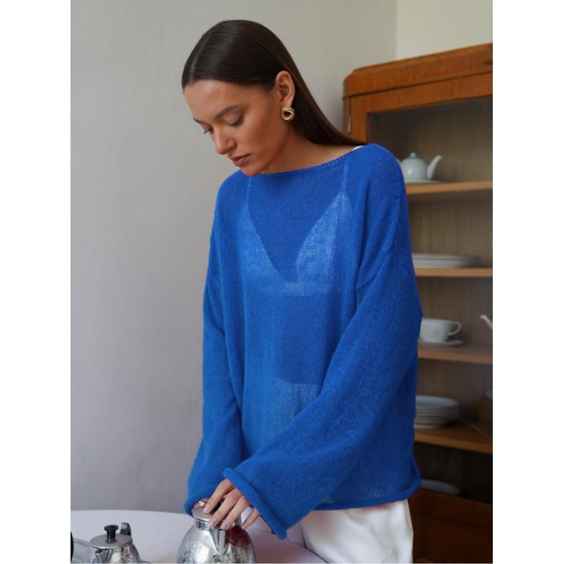 Women Casual Loose Elegant Sweater Long-sleeved Simple Thin Pullover Tops