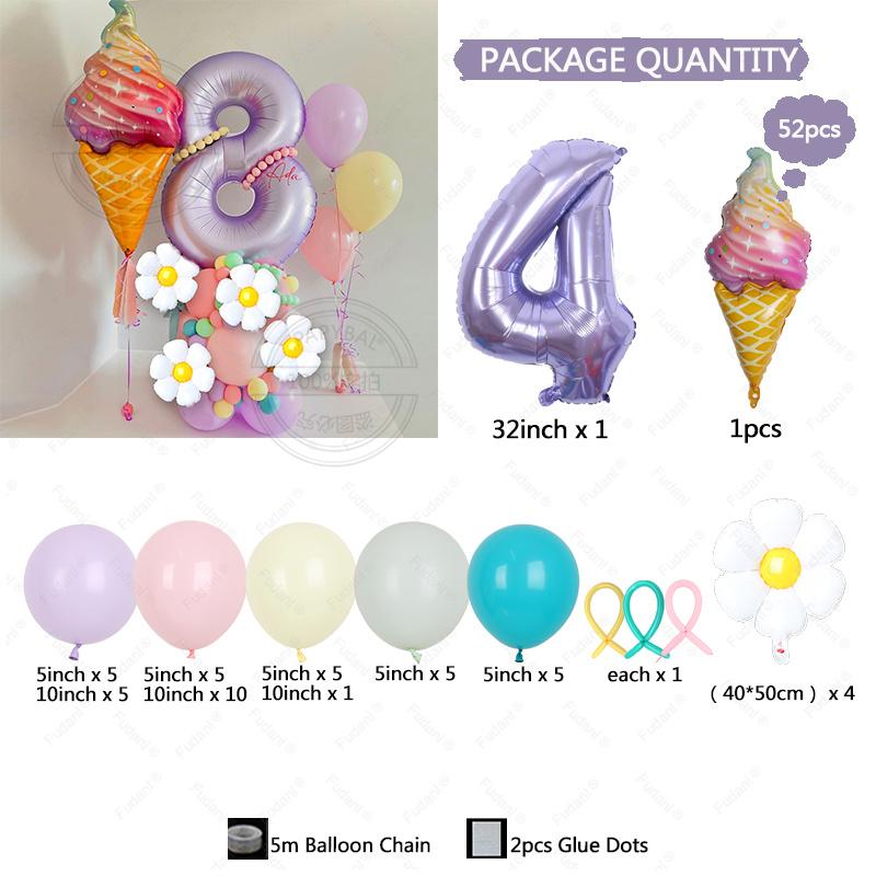 5pc/set Flower Balloons Tower 32inch Purple Number Balloon for Kids Adults Happy Birthday Party Decoration DIY Party Supply