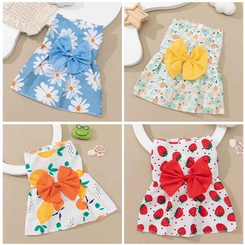 Cute Floral Pet Dog Dress with Bow Summer Princess Puppy Skirt for Small Dogs Cats Teddy