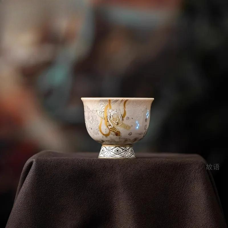 Wood-fired Porcelain Dunhuang Apsaras Teacup Traditional Tea Bowl Tea Cup Set Tea-tasting Fragrance Cup Chazhan Master Cups Gift
