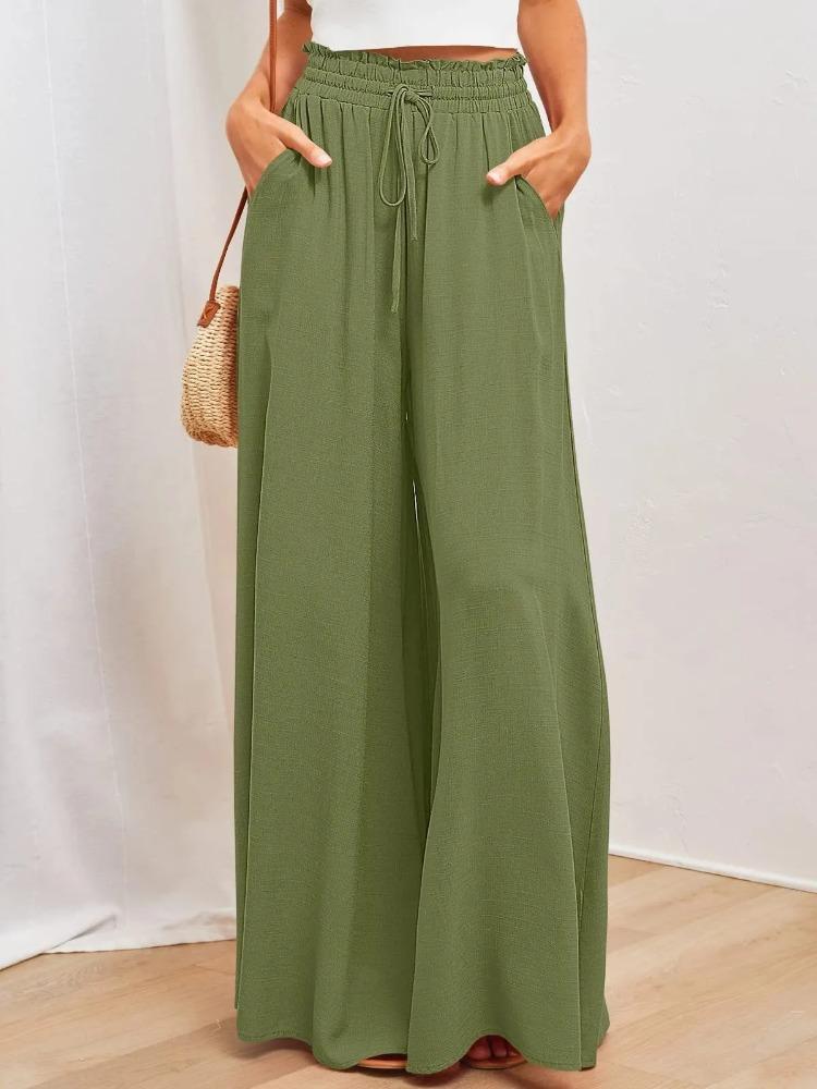 2025 Spring Summer New Women's Wide Leg Pants Elastic Belt Wide Leg High Waist Long Skirt