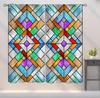 Stained Glass Curtains, Retro Colorful Style Art Printed Window Drapes for Bedroom Living Room Kitchen Decor Fabric 2 Panels