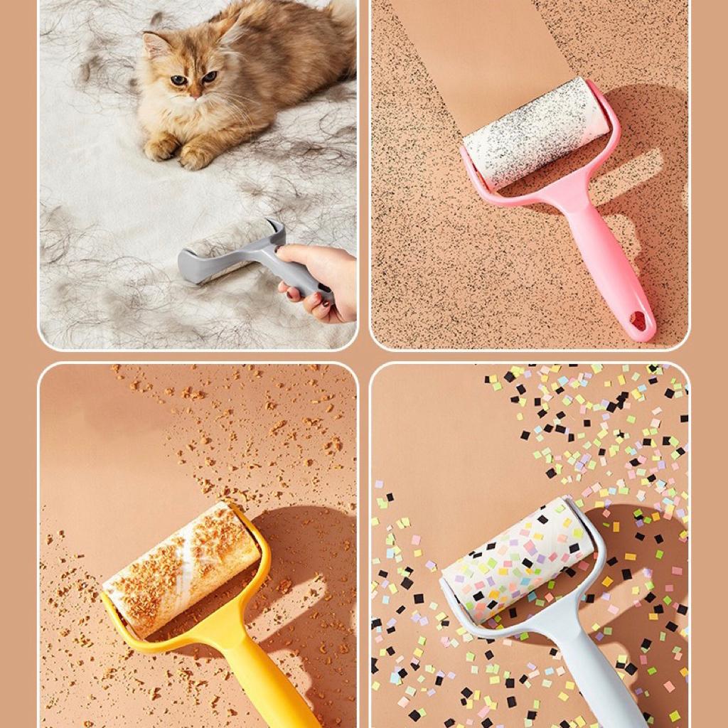 Latest Tearable Roll Paper Sticky Roller Brush Pet Hair Remover Clothes Carpet Cleaning Brush Plush-touch Razor Home Cleaning Tool