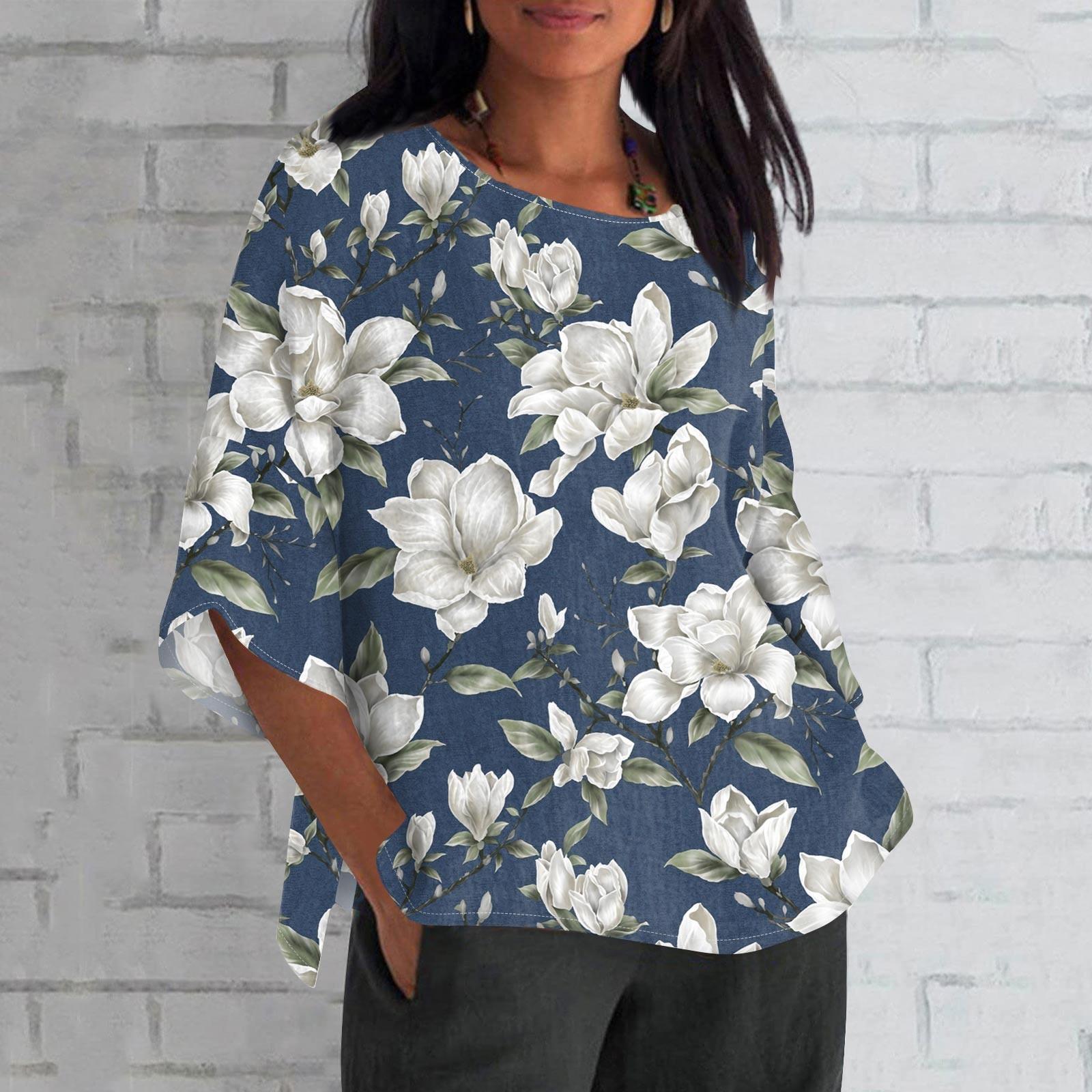 

Жіноча модна повсякденна сорочка з круглим вирізом і 3/4 рукавами, вільна футболка з принтом, жіночий топ XL білий