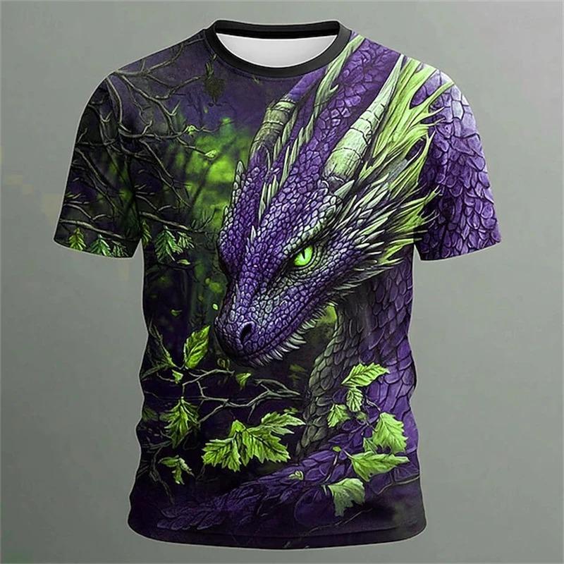 Summer Street Style Fashion T-Shirt Men's Urban Casual Short-Sleeve Top Outdoor Fierce Animal Prints Round Neck Pullover Tee