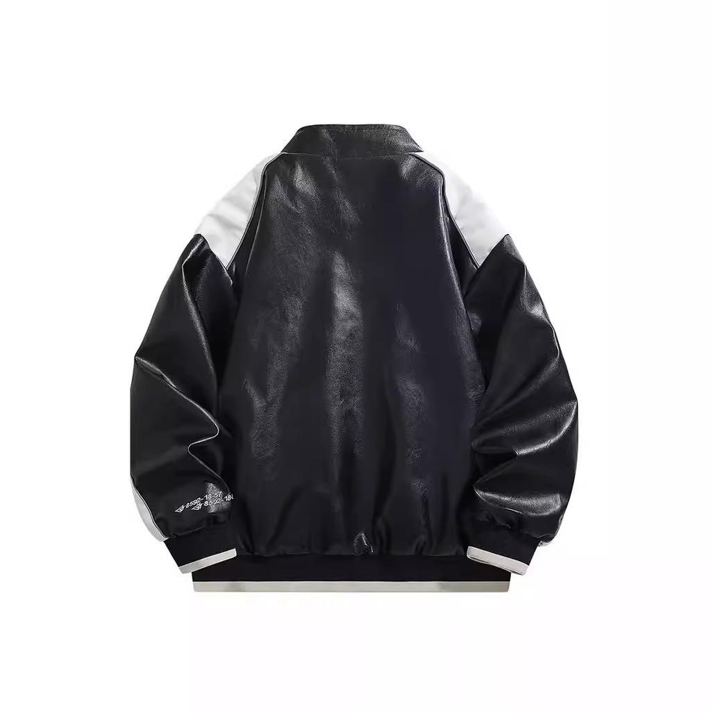 American PU Leather Jacket Men's Spring and Autumn Street Pilot Locomotive Jacket Top American Ruffian Jacket Men