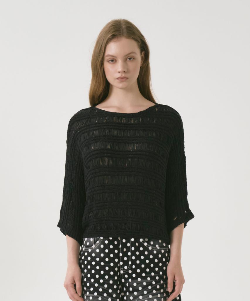 OCCUR Summer Cool See-Through Mesh Knit Top, Black