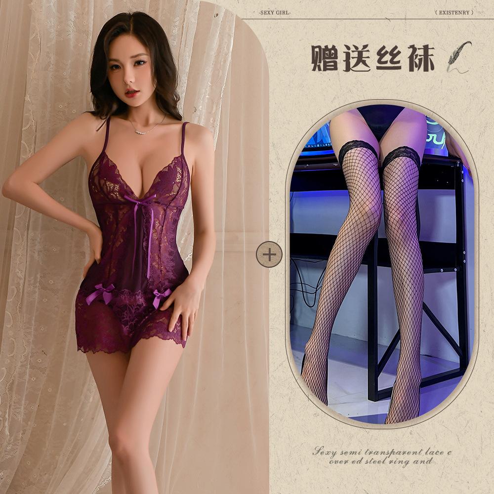 Sexy lingerie women's suit sexy transparent lace uniform seduction cosplay see-through outfit