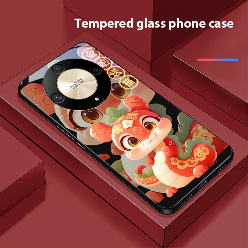 New Cartoon Snake For Honor Magic 6 50 70 90 Lite X7b 200 Pro Nova 10 Nova 5T X6 P30 Pura 70 Ultra Tempered Glass Phone Case