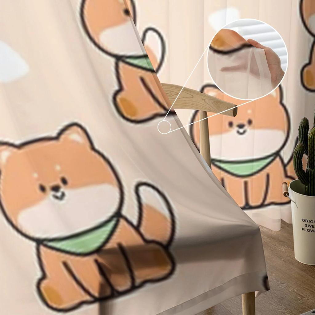 Shiba Inu Hund Cartoon Gardinen Schlafzimmer Voile Vorhang Wohnzimmer Fenster Gardinen Küche Tüll Vorhänge