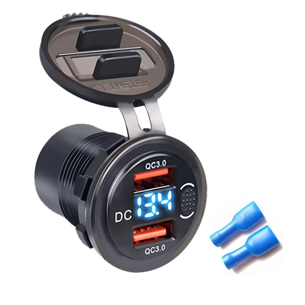 12V/24V Dual USB QC3.0 Outlet Car Charger USB Lighter Socket Waterproof With LED Voltmeter ON/Off Switch Quick Charge Adapter Car Accessories