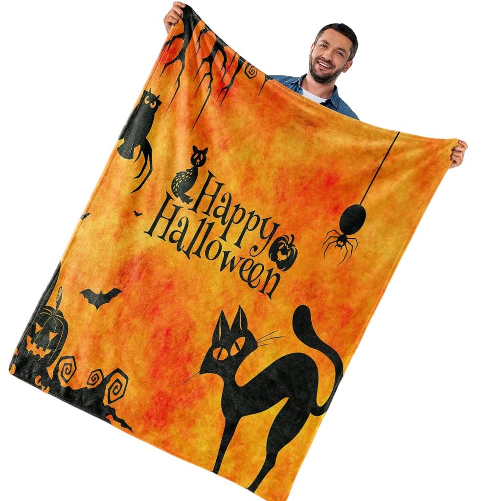 Halloween Themed Throw Blanket Soft Flannel Fabric for Family Gatherings Outdoor Activity Machine Washable Polyester