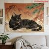 Aesthetic Black Cat Tapestry Wall Hanging Large Golden Mountain Landscape Art Decor Canvas 180x320cm