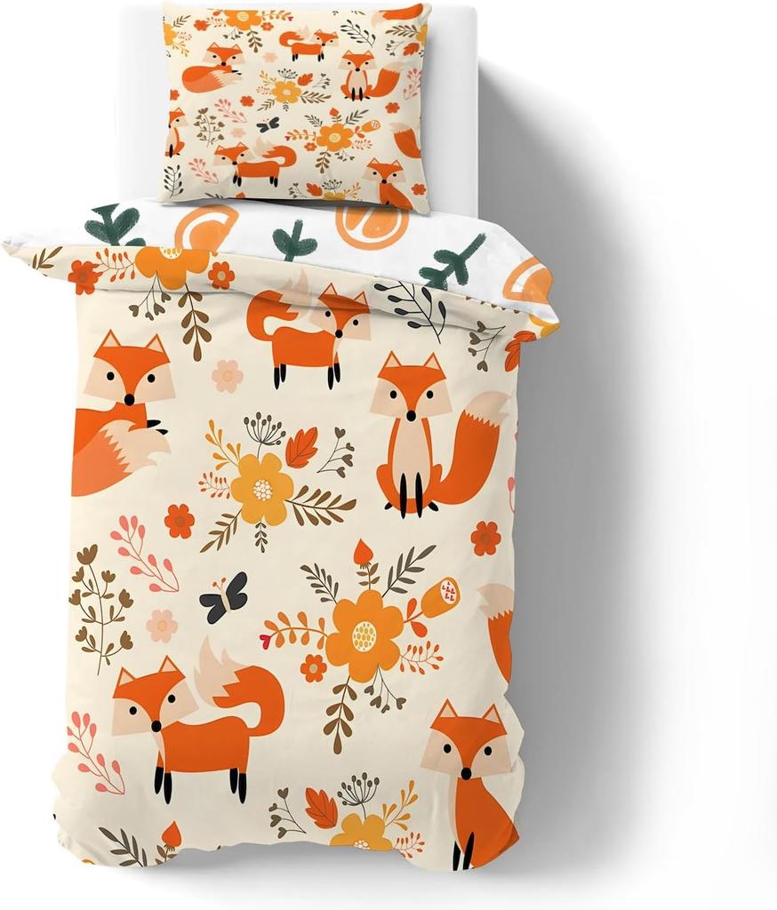 Cute Fox Bedding Set,Fox Print Patchwork Duvet Cover for Kids Teens Boys Girls, Lovely Animals Comforter Cover Decorative Room