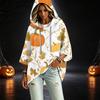 Women's 3/4 Sleeve Hooded Pullover Top with Halloween Print